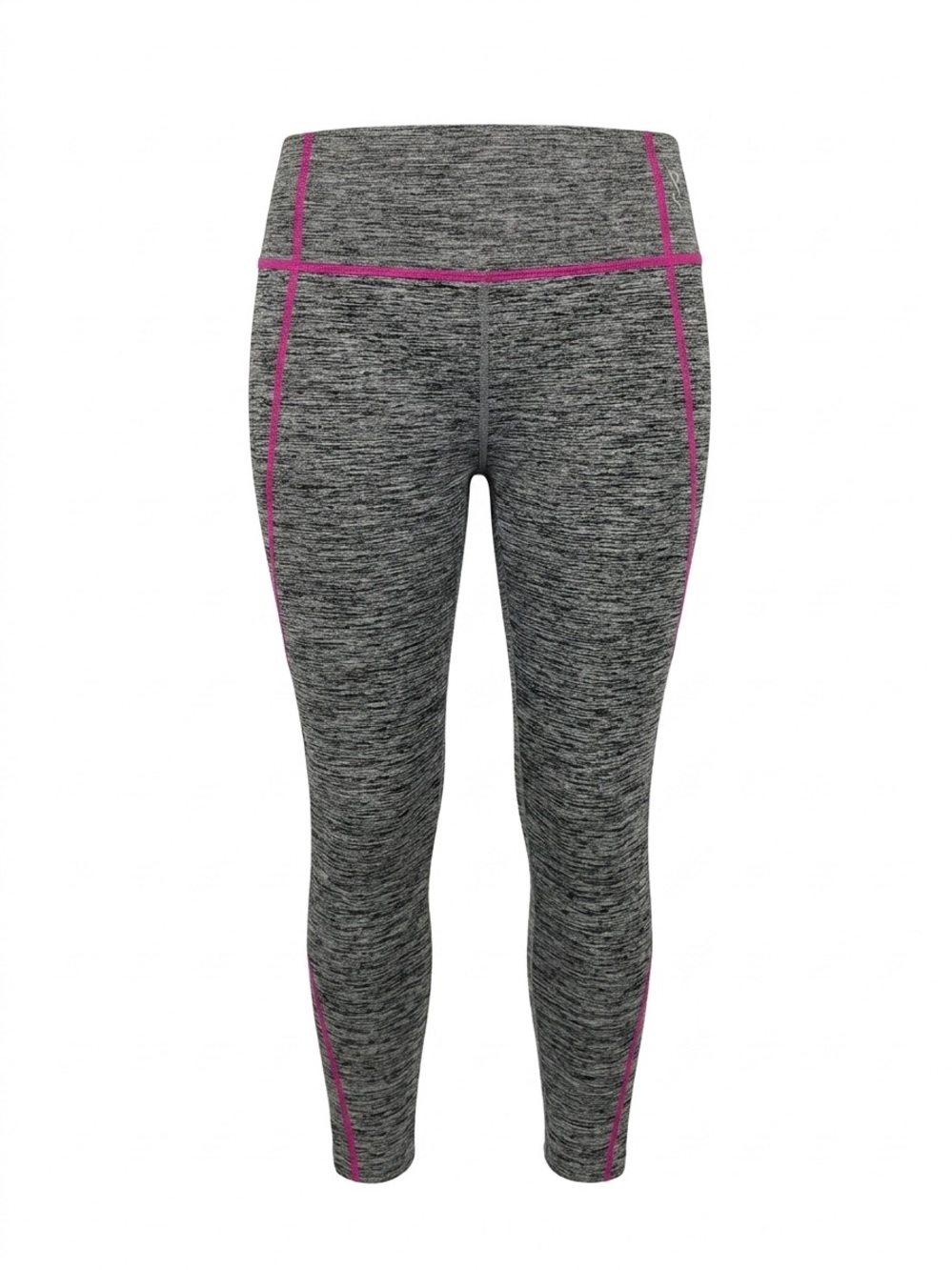 Grey Space-Dye Capri Leggings with Pink Contrast Stitching